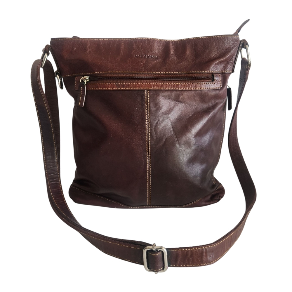 Jack Georges Voyager Crossbody Bag Conceal Pocket Brown Buffalo Leather Unisex